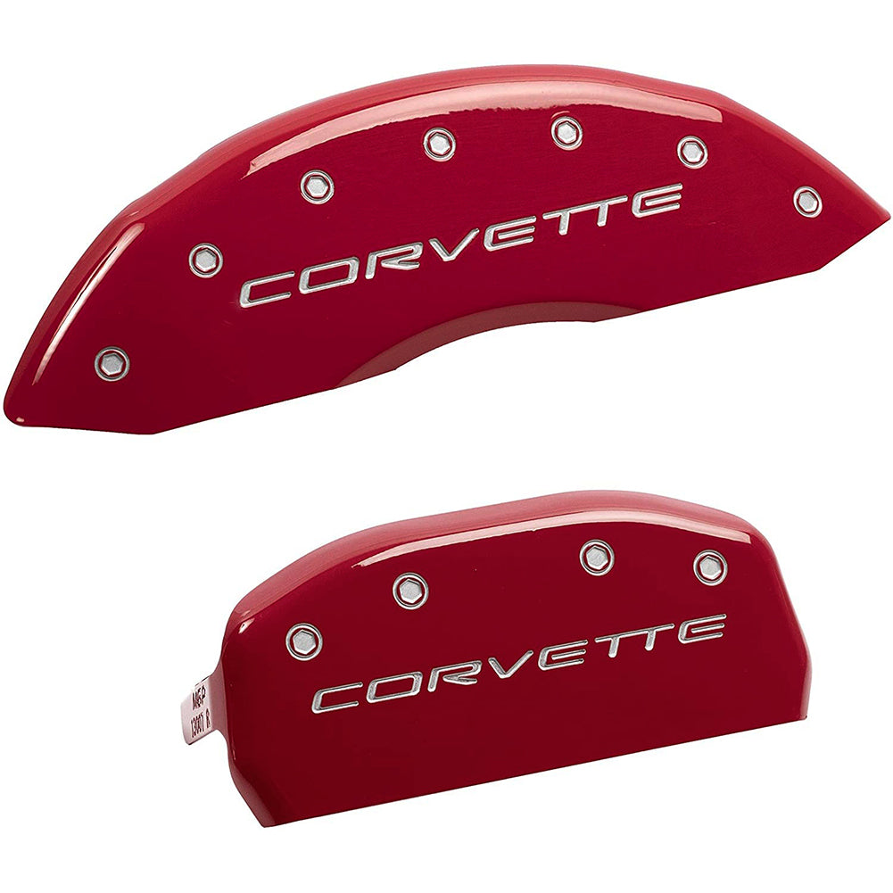 Corvette Brake Caliper Cover Set (4) - Crystal Red with Silver Bolts and Script : 1997-2004 C5 & Z06
