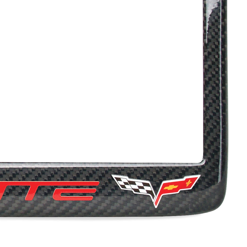 Corvette Red Script w/Double Logo License Plate Frame - Carbon Fiber : C6 2005 - 2013