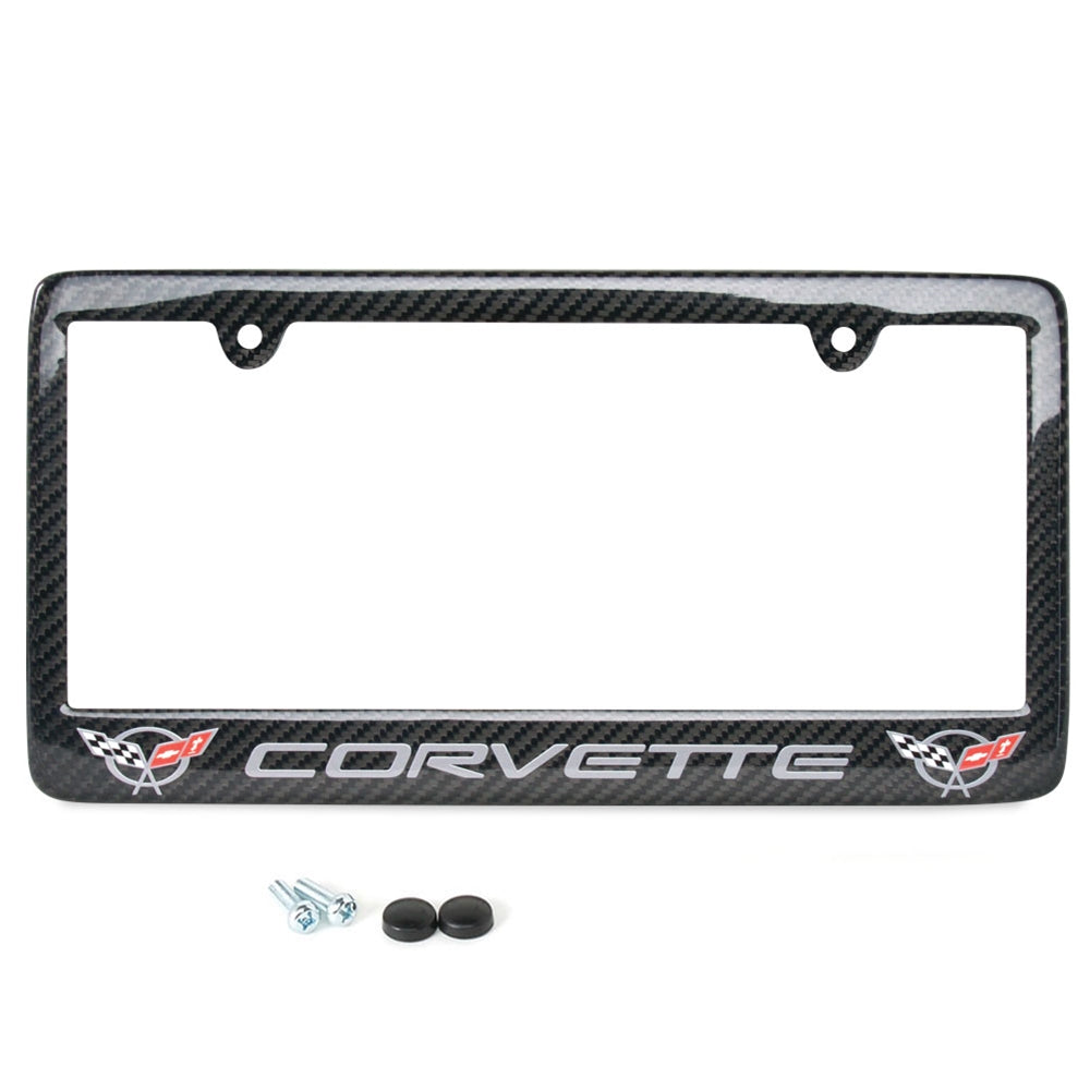 Corvette script with w/Double Logo License Plate Frame - Carbon Fiber C5