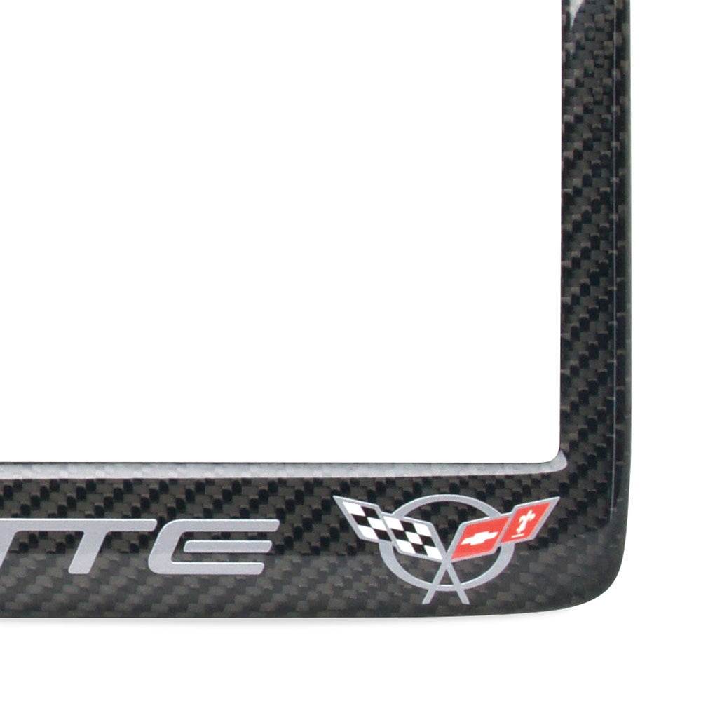 Corvette script with w/Double Logo License Plate Frame - Carbon Fiber C5