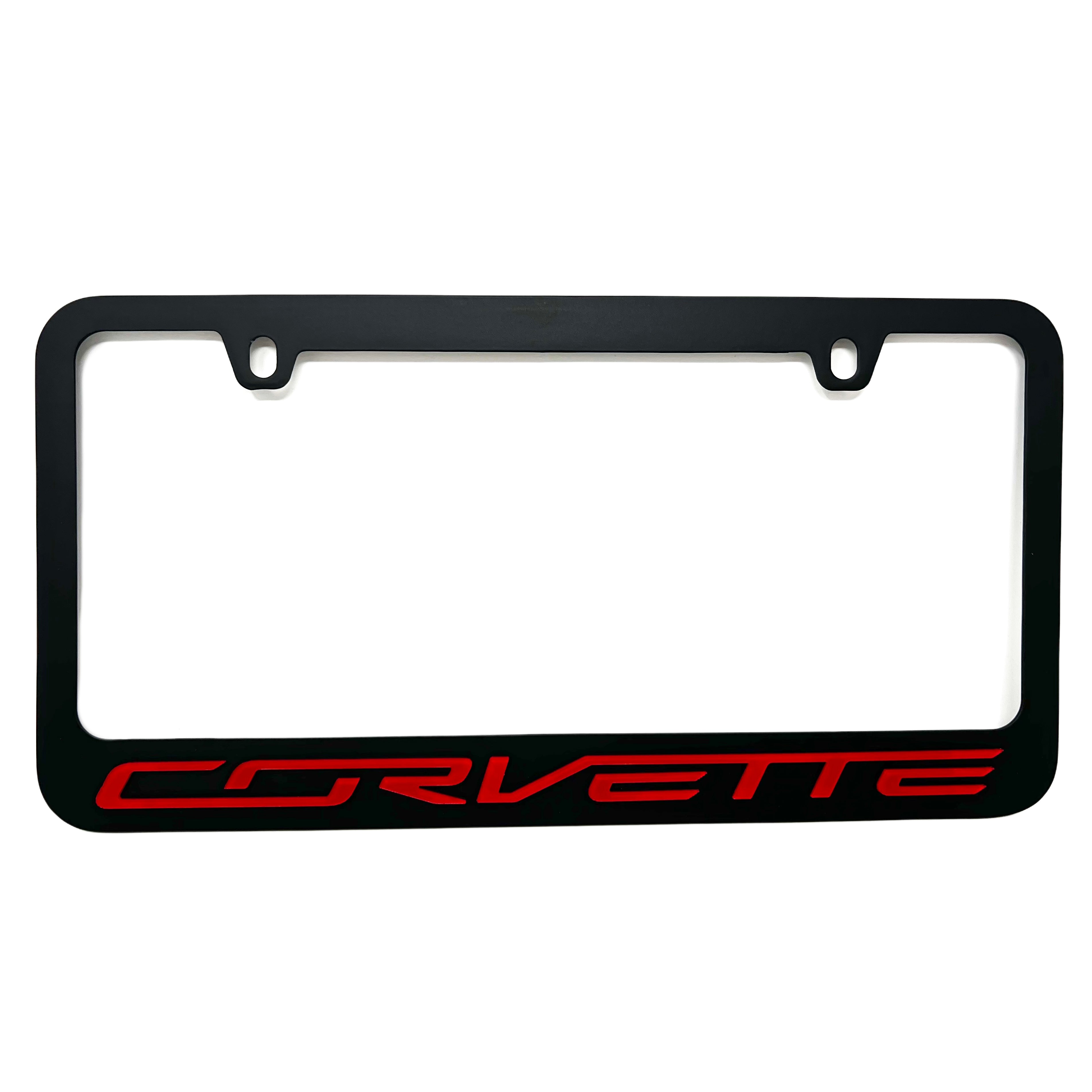 Corvette Red Script on Black License Plate Frame : C7 Stingray, Z51, Z06, Grand Sport