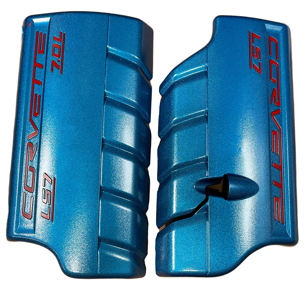 Corvette Fuel Rail Covers - Custom Painted Lemans Blue with Red Lettering : C6 Z06 LS7