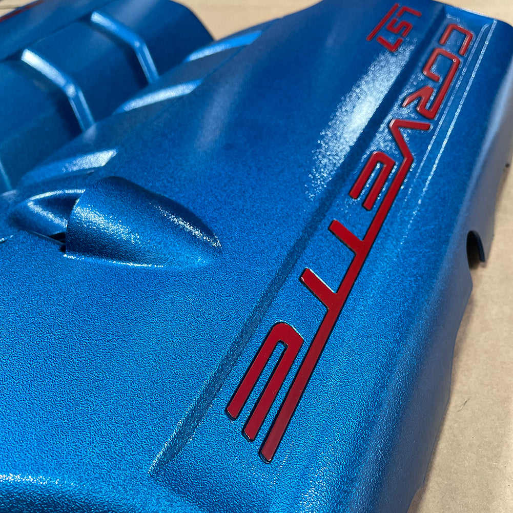 Corvette Fuel Rail Covers - Custom Painted Lemans Blue with Red Lettering : C6 Z06 LS7