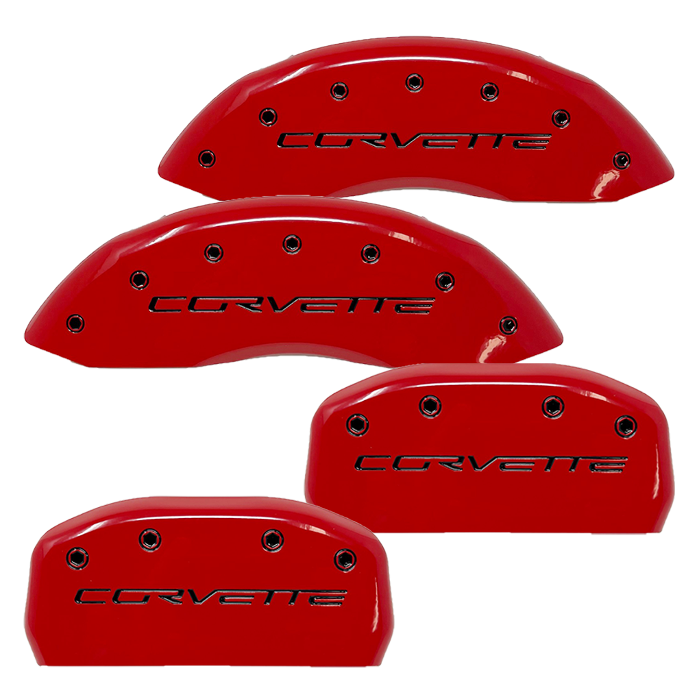 Corvette Brake Caliper Cover Set - Red W/ Black Letters (4) : 2005-2013 C6 only