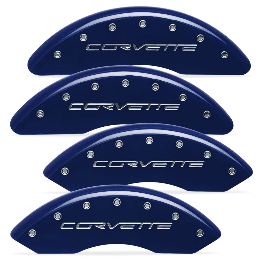 Corvette Brake Caliper Cover Set (4) - Lemans Blue : 2006-2013 C6Z06 & GS Only with Silver Script