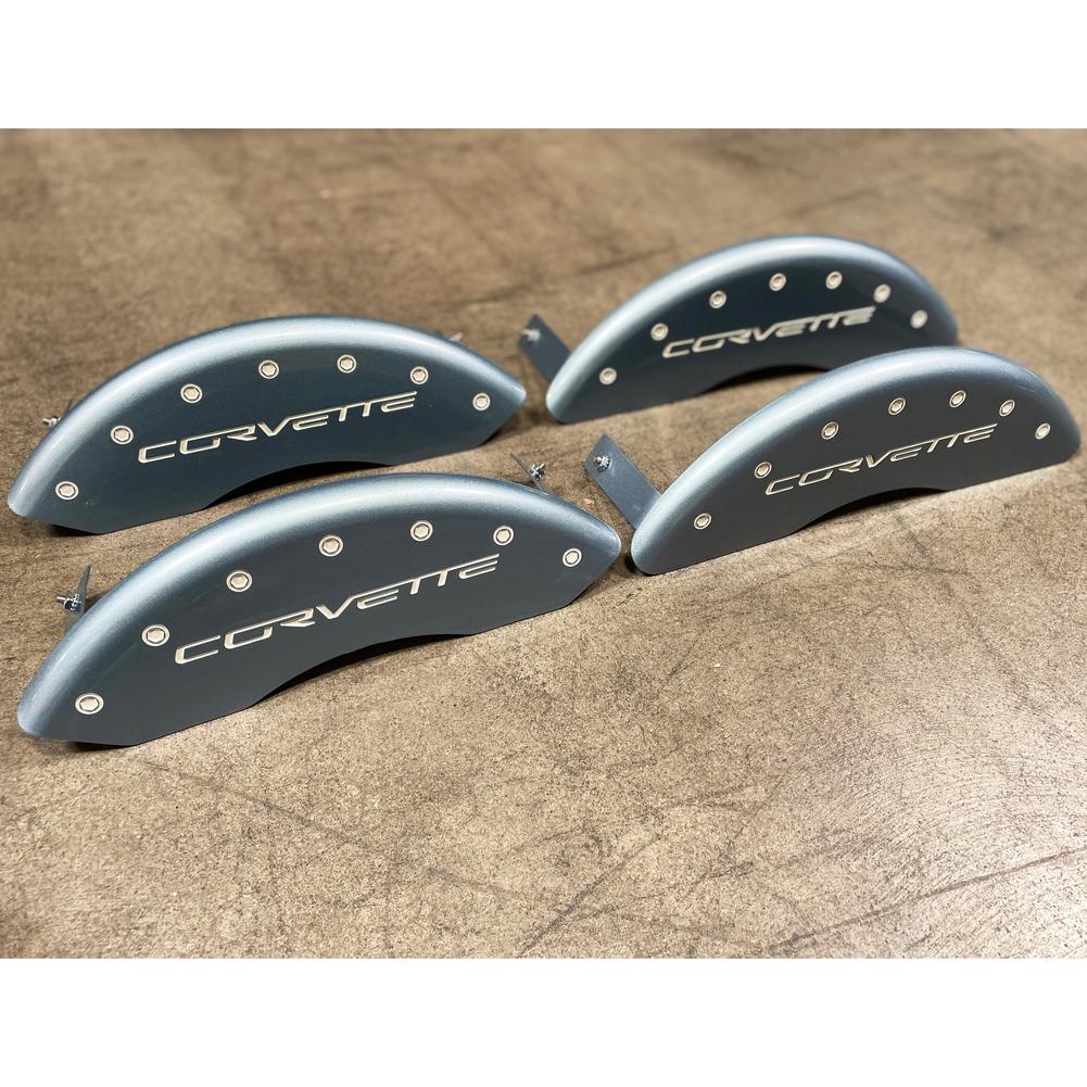Corvette Brake Caliper Cover Set (4) - Carlisle Blue : 2006-2013 C6Z06 & Grand Sport Only with White Bolts and Script CLEARANCE