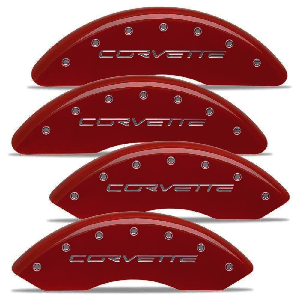 Corvette Brake Caliper Cover Set (4) - Magnetic Red : 2006-2013 C6Z06 & GS Only with Silver Script