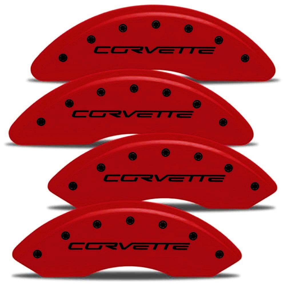 Corvette Brake Caliper Cover Set (4) - Magnetic Red : 2006-2013 C6 Z06 & GS Only with Black Script