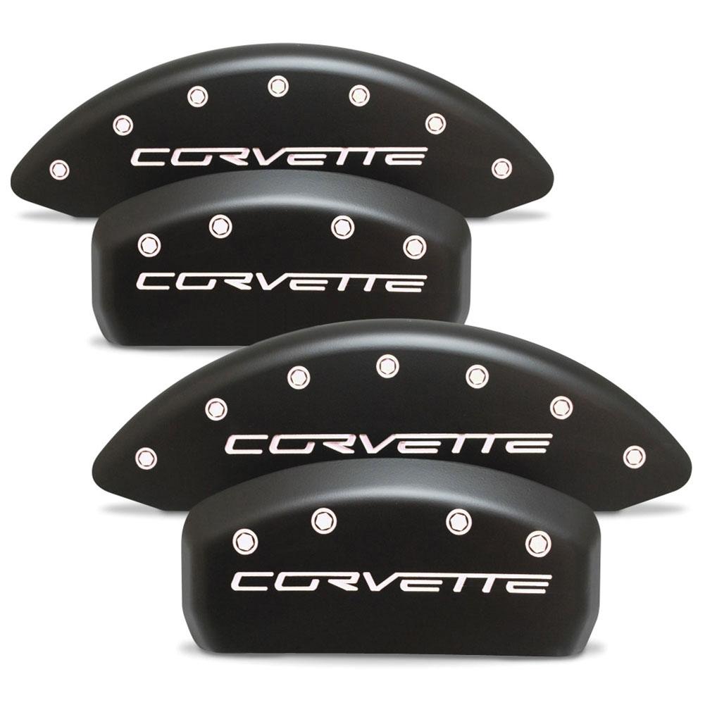 Corvette Brake Caliper Cover Set (4) - Stealth Black Series - White Letters : 2005-2013 C6 Z06 & Grand Sport