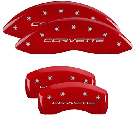 Corvette Brake Caliper Cover Set (4) - Victory Red with Silver Bolts and Script : 2005-2013 C6 only