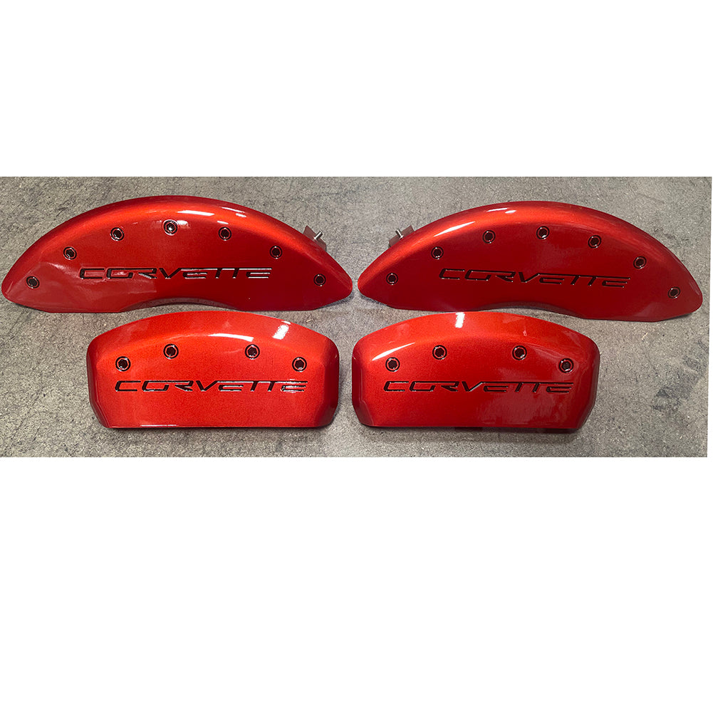 Corvette Brake Caliper Cover Set (4) - Atomic Orange with Black Bolts and Script : 2005-2013 C6 only