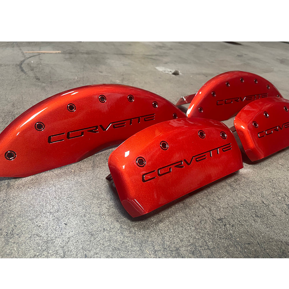 Corvette Brake Caliper Cover Set (4) - Atomic Orange with Black Bolts and Script : 2005-2013 C6 only