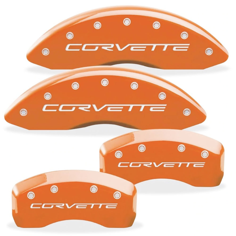Corvette Brake Caliper Cover Set (4) - Atomic Orange with Silver Bolts and Script : 2005-2013 C6 only