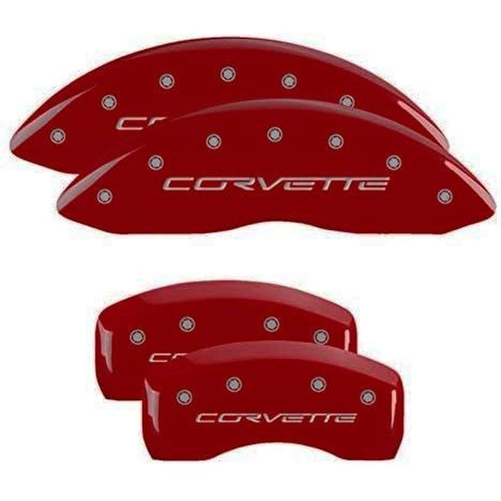 Corvette Brake Caliper Cover Set (4) - Magnetic Red with Silver Bolts and Script : 2005-2013 C6 only