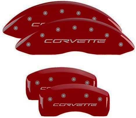 Corvette Brake Caliper Cover Set (4) - Magnetic Red with Silver Bolts and Script : 2005-2013 C6 only