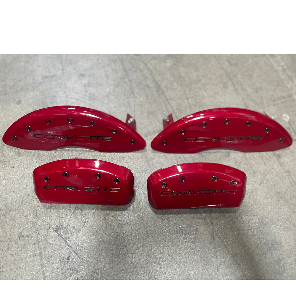 Corvette Brake Caliper Cover Set (4) - Monterey Red with Black Bolts and Script : 2005-2013 C6 only