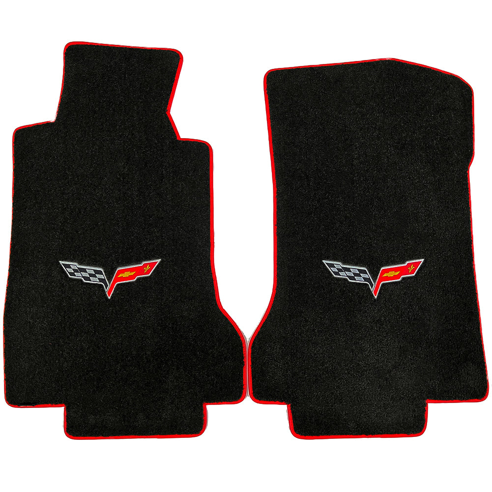 Corvette Lloyd Ultimat Floor Mats - Black with Silver C6 Emblem & Red Binding : 2005-2007 Early Post Style