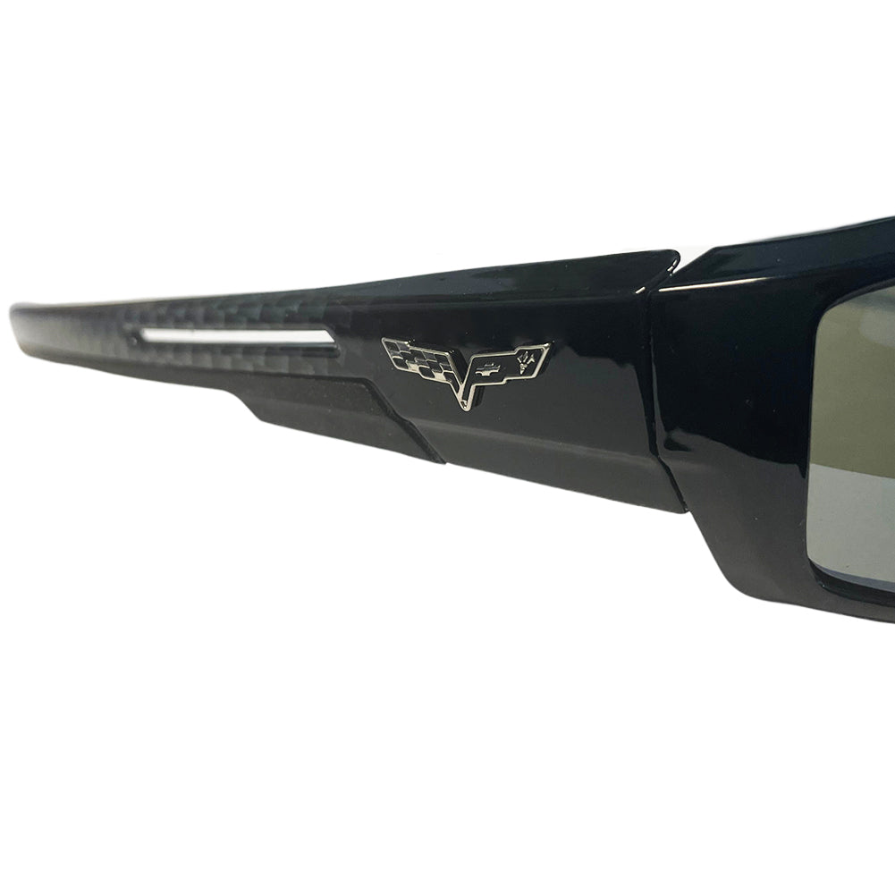 Corvette Sunglasses - Black Carbon Fiber with Grey Flash Mirror Lens : C6 Logo
