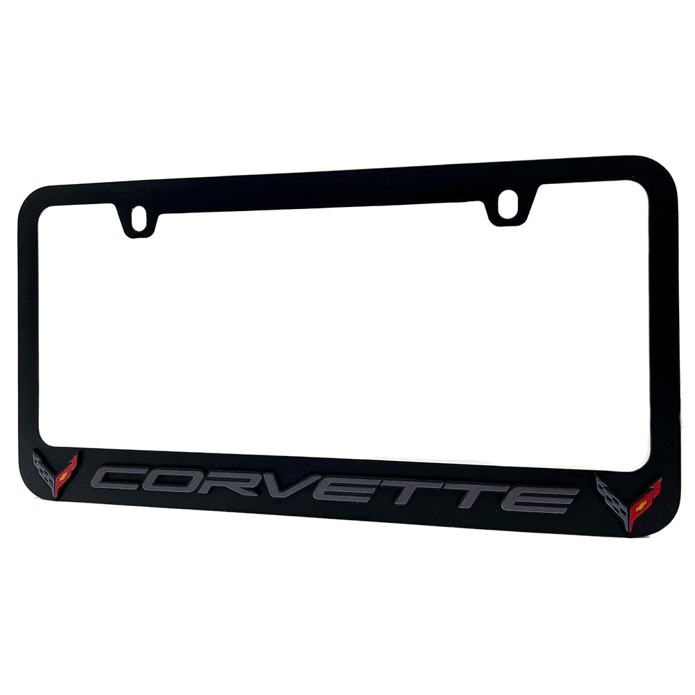 C8 Corvette License Plate Frame -Black Crossed Flags Logo