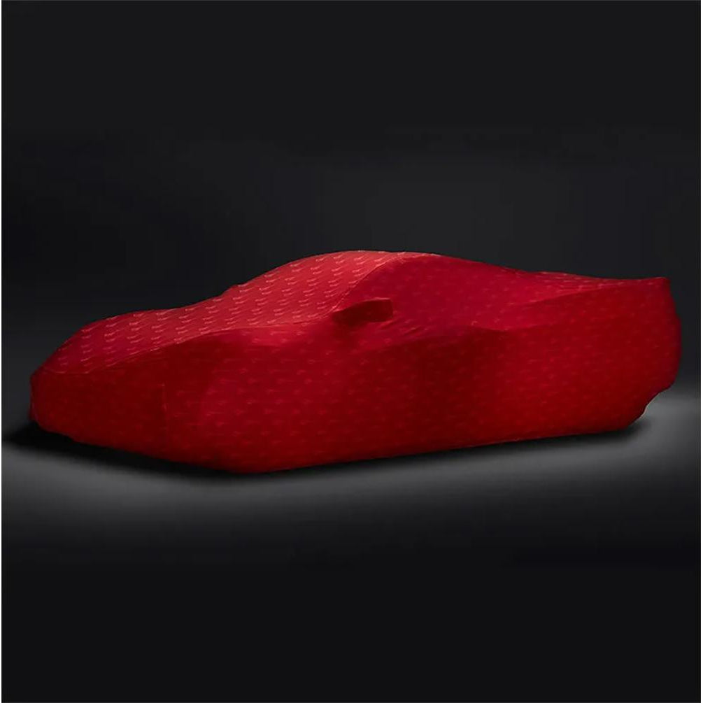 C8 GM Premium Indoor Car Cover Embossed Crossed Flags Logo : Red