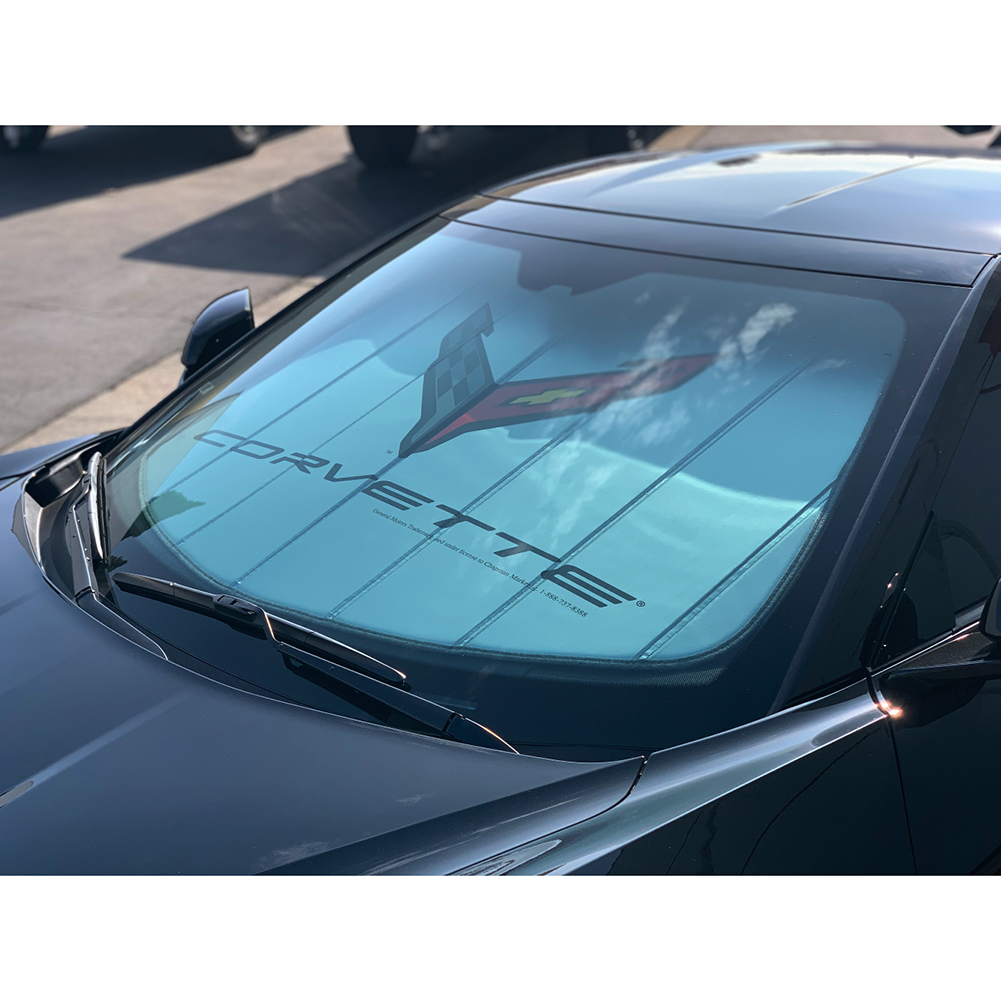Corvette Logo Accordion Style Sunshade - Insulated Silver : C8 Stingray, Z51