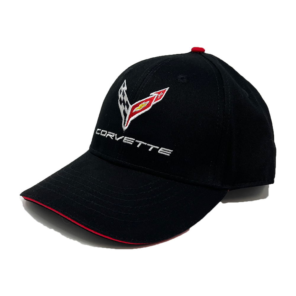 C8 Corvette Logo Structured Cap : Black/Red Sandwich Bill