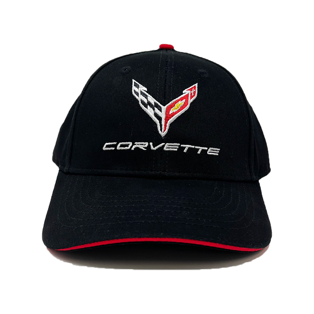 C8 Corvette Logo Structured Cap : Black/Red Sandwich Bill