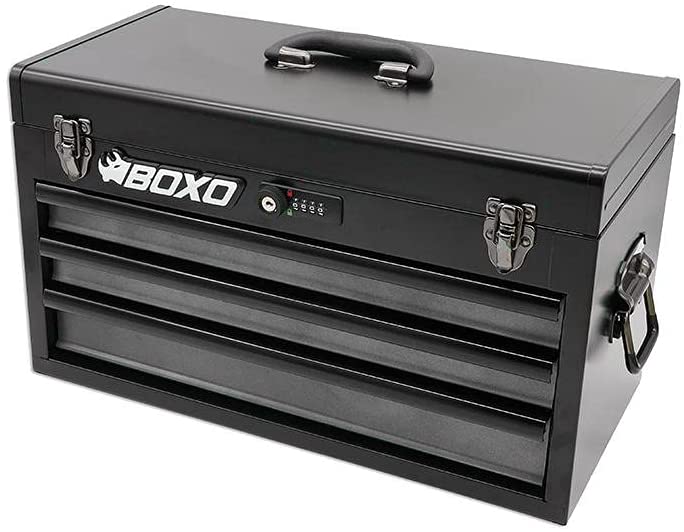 BOXO USA 185-Piece Metric and SAE Tool Set with 3-Drawer Hand Carry Box - Black