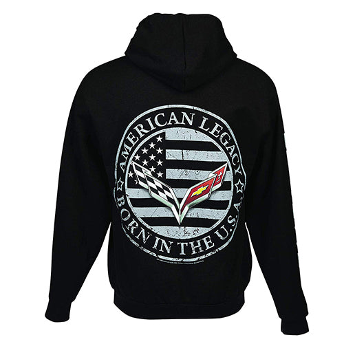 C7 Corvette Born in The USA American Legacy Zip Up Hoodie Jacket : Black Medium