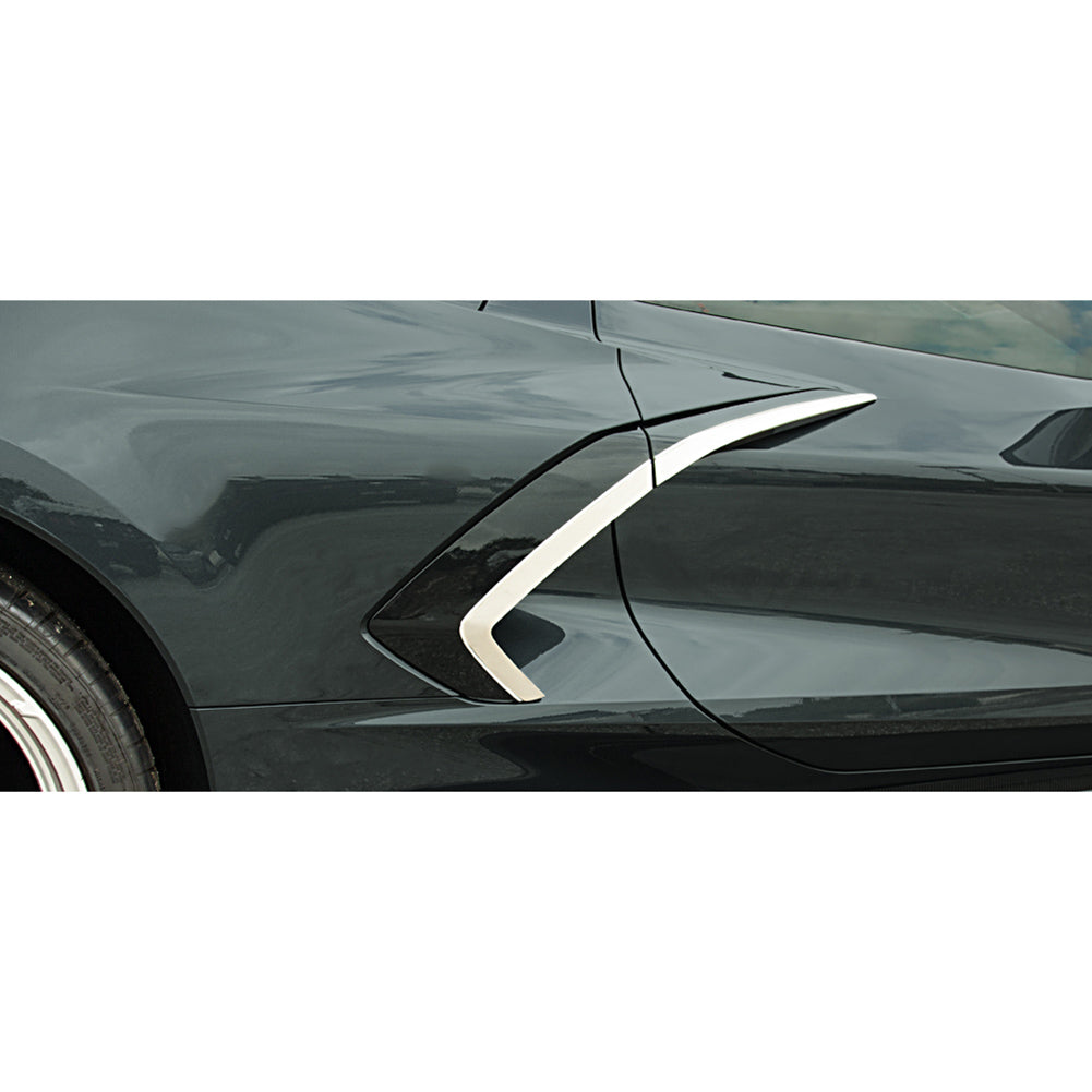 C8 Corvette Side Vent Trim 4Pc : Brushed Stainless Steel w/Chrome Molding