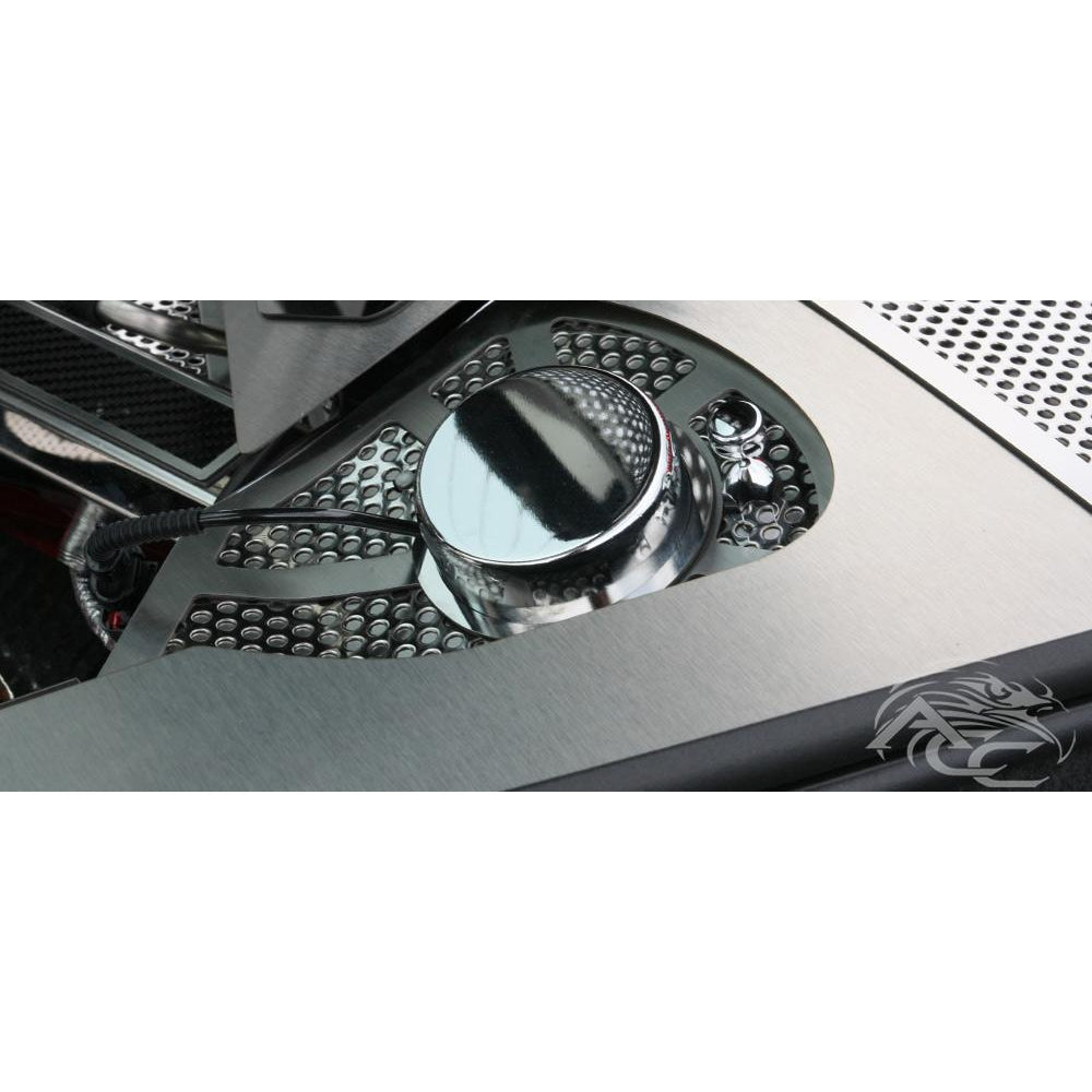 C8 Corvette Perforated Shock Tower Cover Inserts w/Chrome Cap 2Pc : Polished/Brushed Stainless Steel