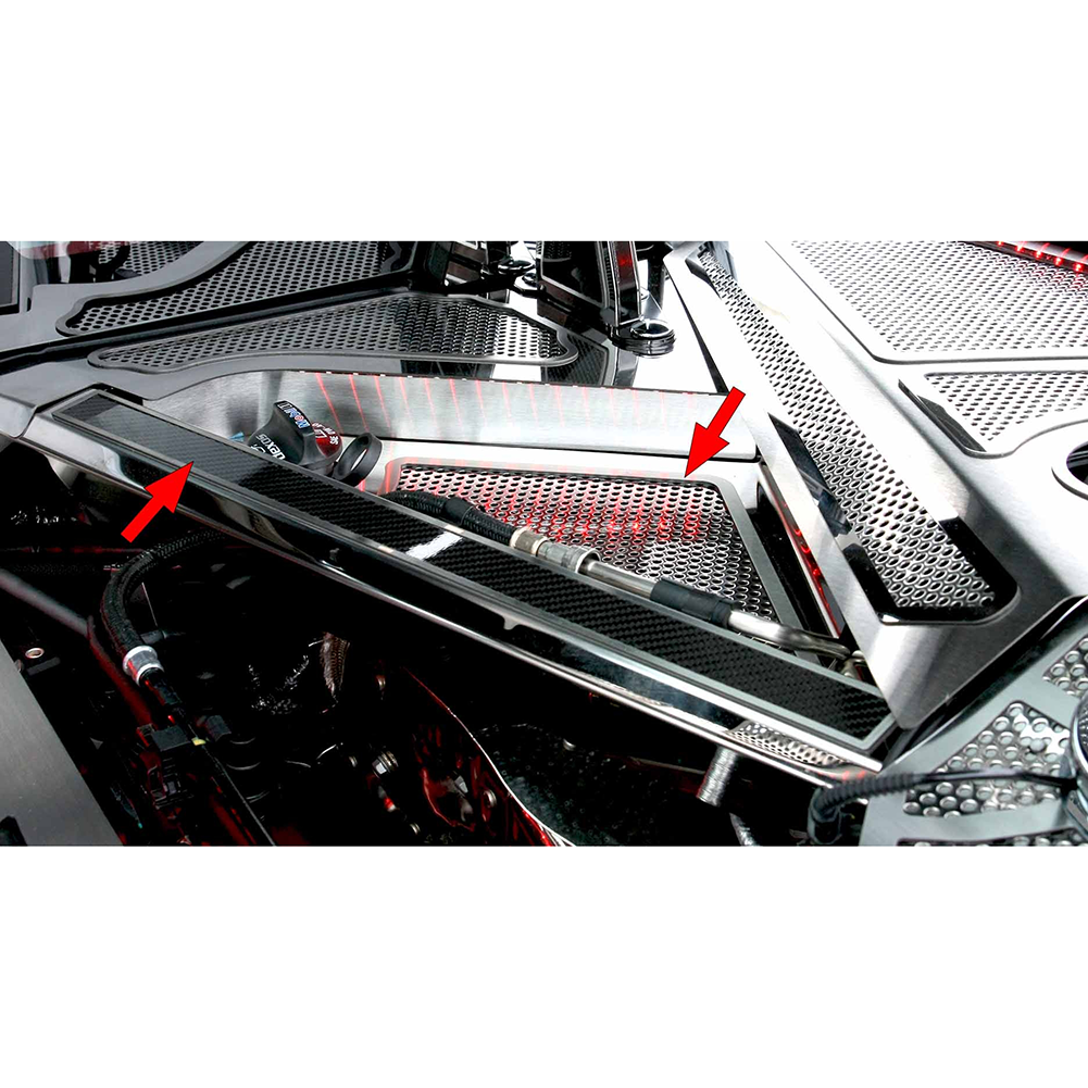 C8 Corvette Coupe Perforated Header Cover Kit 2Pc : Stainless Steel/Carbon Fiber