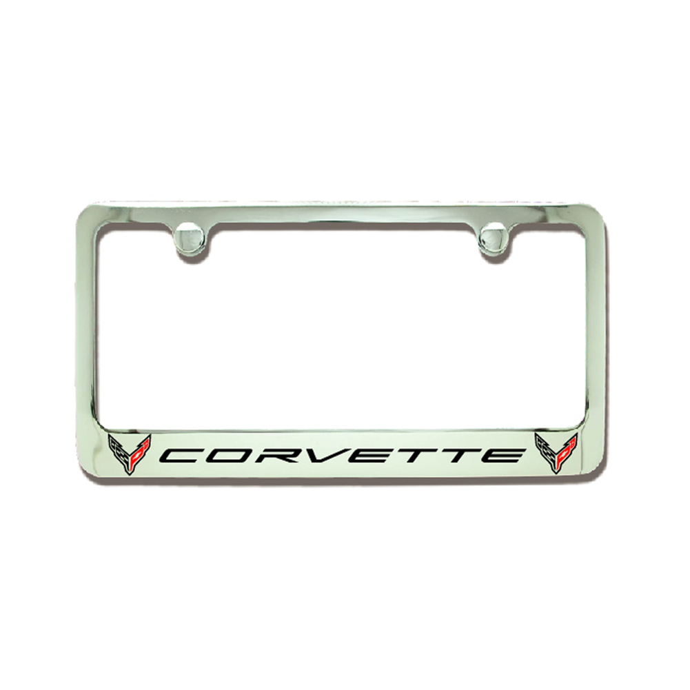 C8 Corvette Chrome License Plate Frame w/Double Logo