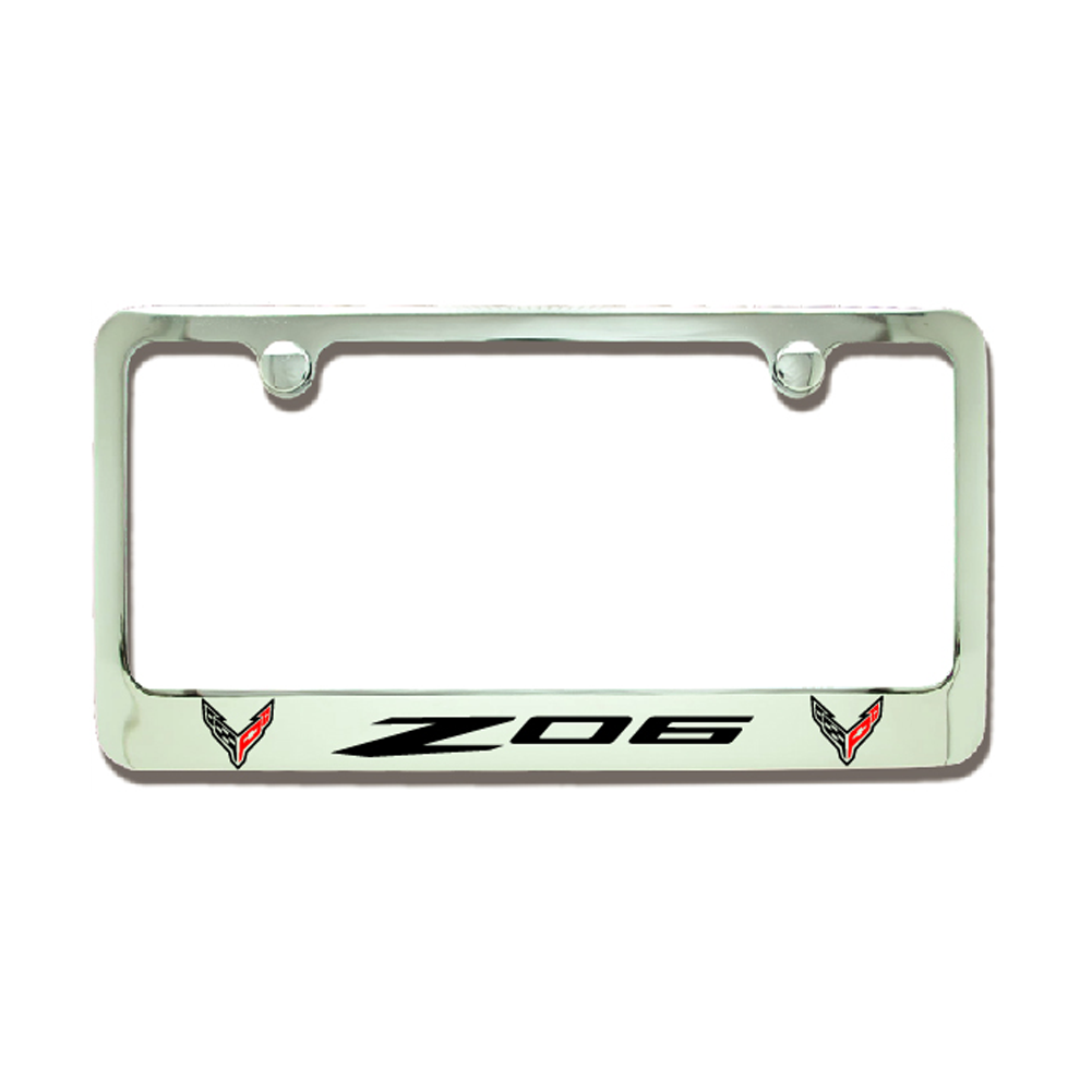 C8 Corvette Z06 Chrome License Plate Frame w/Double Logo
