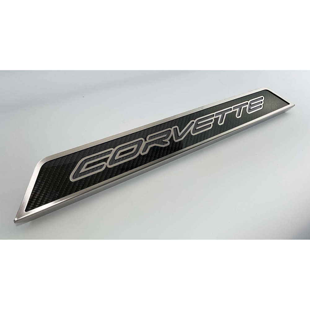 C8 Corvette Door Sills Carbon Fiber W/ Brushed Stainless Corvette Inlay