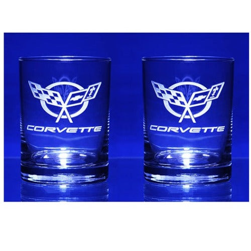 Corvette Glassware Engraved C5 Logo: 13.5 oz. Set of 2
