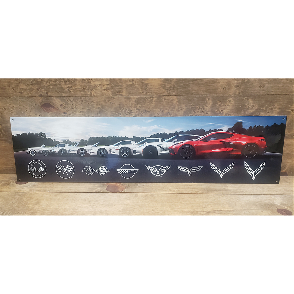 Corvette Generations 14 Gauge Metal Sign - 35" x 9" : C1 - C8