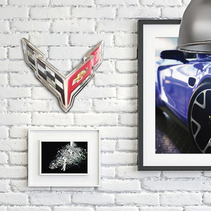 Corvette Flags Metal Wall Sign - 18" x 19" : C8 2020–2021