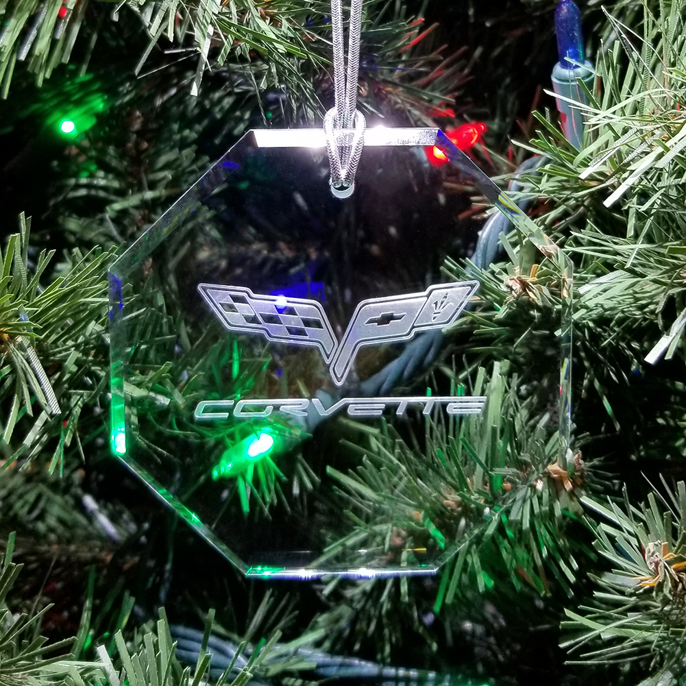 Corvette Christmas Tree Crystal Ornament - Octagon Shape with Emblem : 2005-2013 C6, Z06