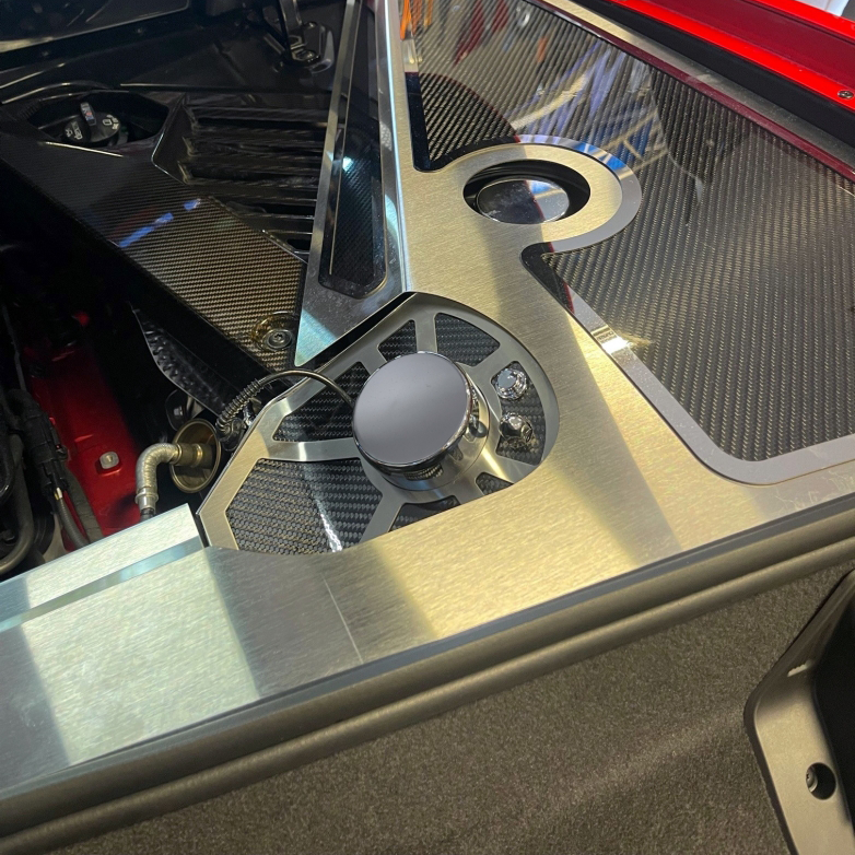 C8 Corvette Coupe Shock Tower Covers 2Pc - Stainless Steel : Brushed/Carbon Fiber