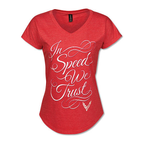 C8 Corvette Ladies In Speed We Trust T-shirt : Red