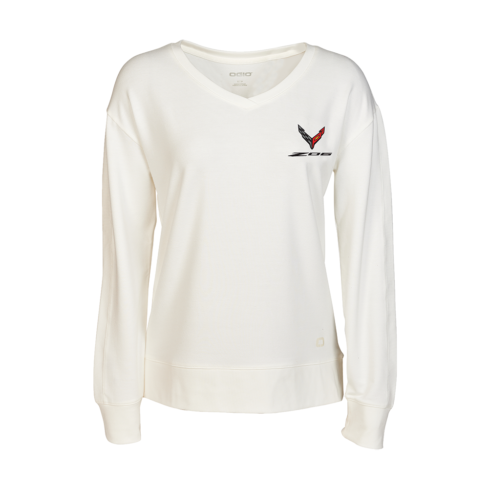 C8 Z06 Corvette Ladies Ogio Long Sleeve V-Neck Shirt : White