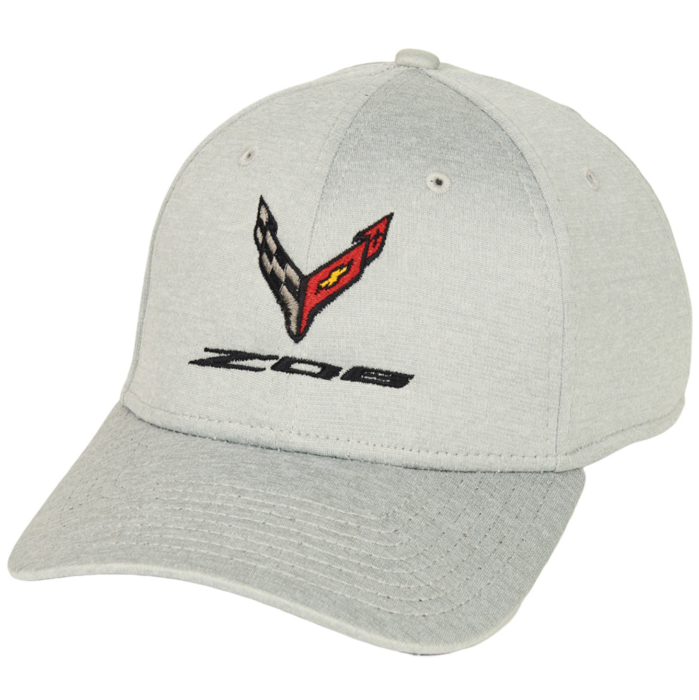 C8 Corvette Z06 Embroidered Heathered Cap With Flags : Light Grey