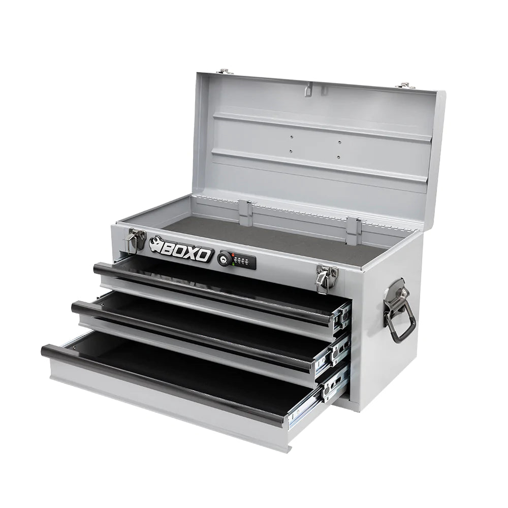 BOXO USA 3-Drawer Hand Carry Tool Box : Nardo Gray - Black Drawer Trim