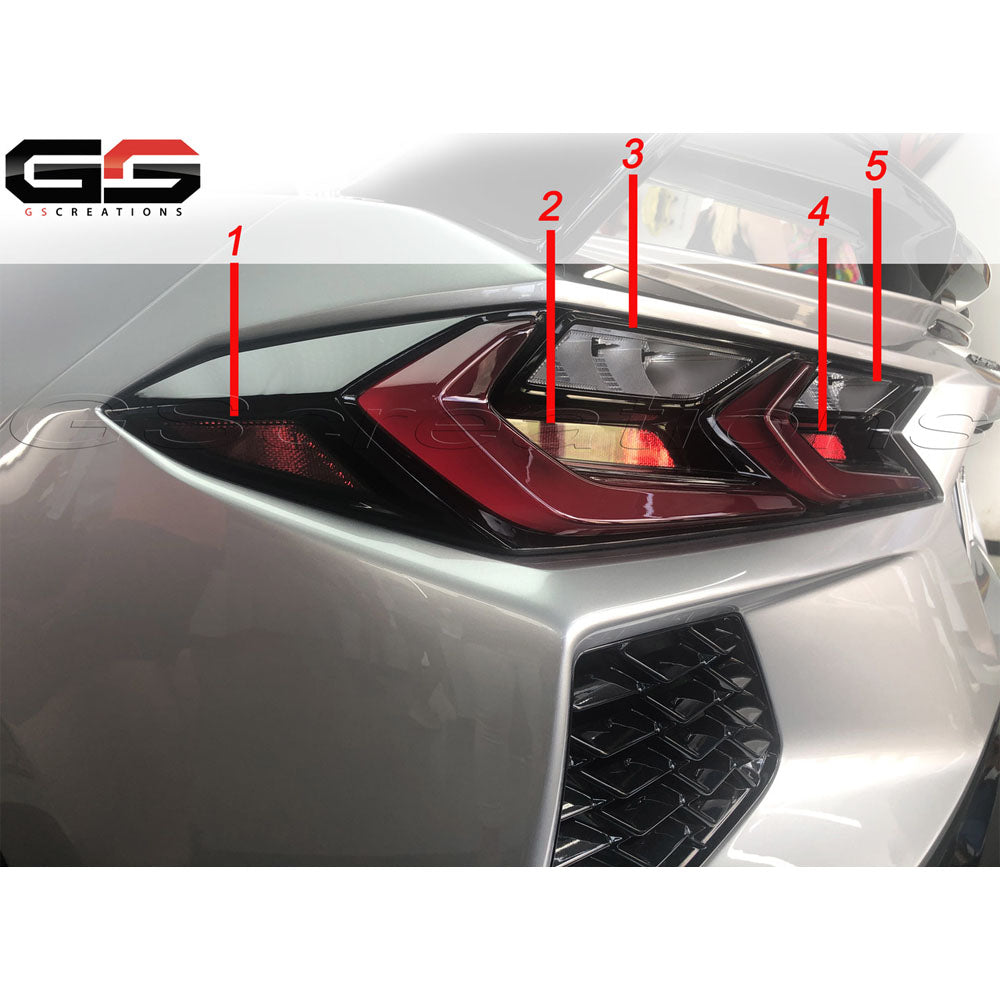 Corvette Rear Tail Light Reflector & Reverse Light Blackouts Smoked Covers : C8 Stingray, Z51