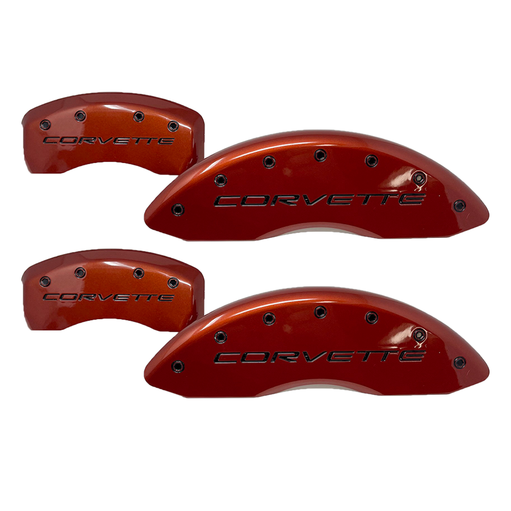 Corvette Brake Caliper Cover Set (4) - Daytona Sunset Orange with Black Bolts and Script : 1997-2004 C5 & Z06