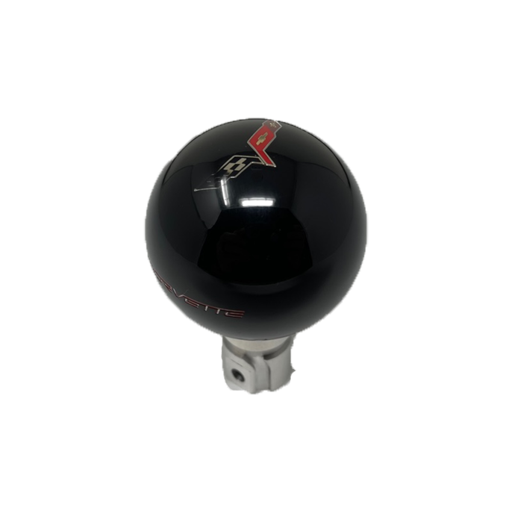 Corvette Script w/ C6 Flags Shift Knob : 2005-2013 C6, Z06, ZR1, Grand Sport (Black/Red