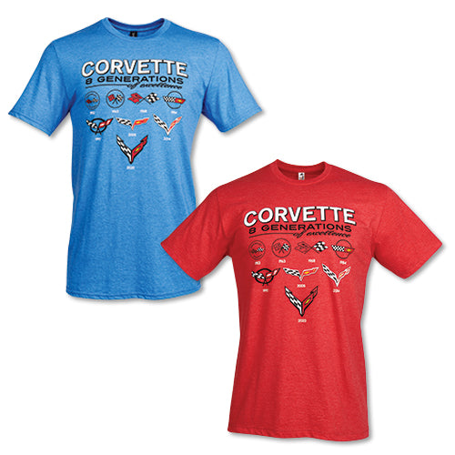 Next Generation Corvette 8 Generations Of Excellence T-shirt : Blue or Red