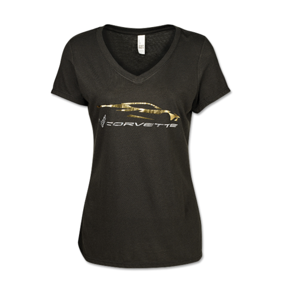 C8 Corvette Ladies Racing Gesture T-Shirt : Black