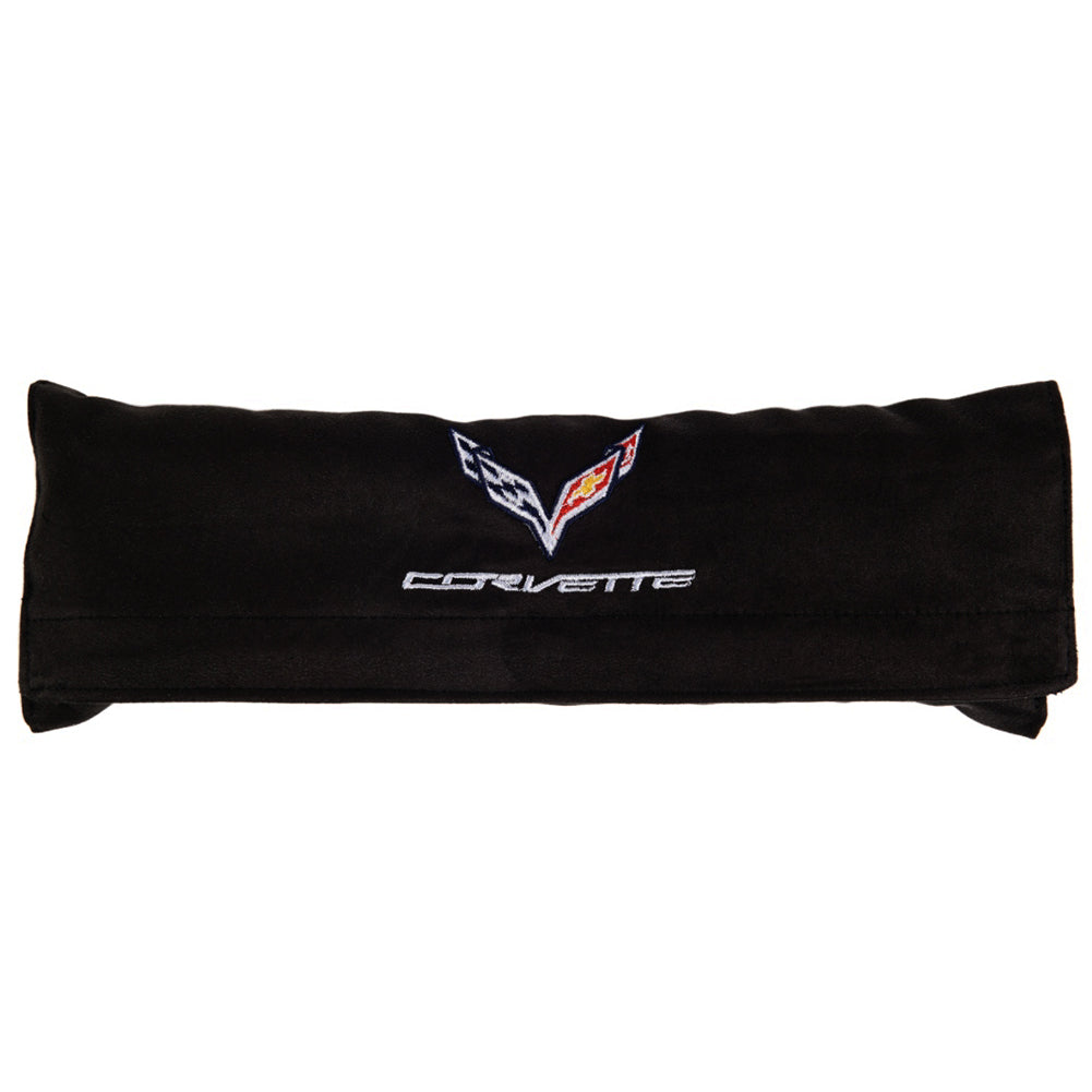 C7 Corvette Seatbelt Cover - Flags & Corvette Script : Black